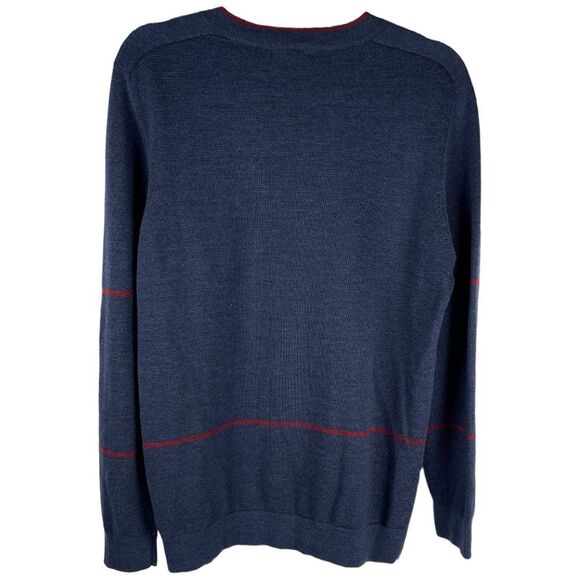 Horny Toad Men’s Size Medium Vector Navy Blue Red Merino Wool V-Neck Sweater - Picture 2 of 8